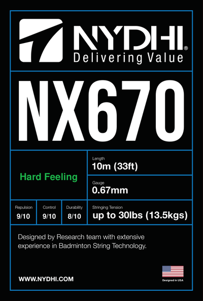 Nydhi NX670 0.67mm High Repulsion & Control Badminton String Set (10m)