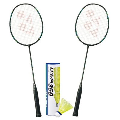 Yonex Badminton Combo Set (Two ArcSaber 2 Feel Rackets + 1 tube of Mavis 350 Shuttlecock)