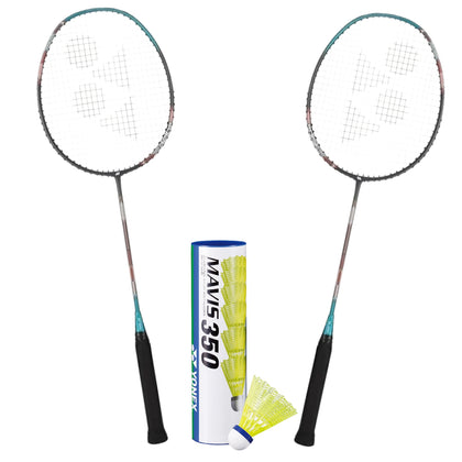 Yonex Badminton Combo Set (2 Astrox Attack 9 Rackets + 1 tube of Mavis 350 Shuttlecock)