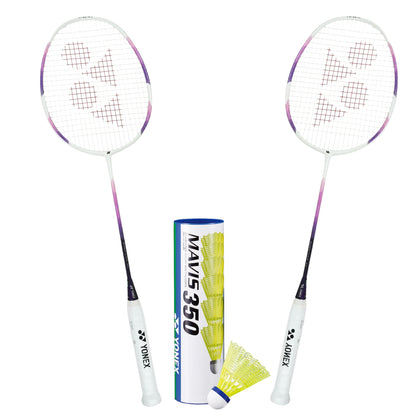 Yonex Badminton Combo Set (2 Nanoflare X5 Rackets + 1 tube of Mavis 350 Shuttlecock)