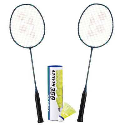Yonex Badminton Combo Set (2 Nanoflare 800 Play Rackets + 1 tube of Mavis 350 Shuttlecock)